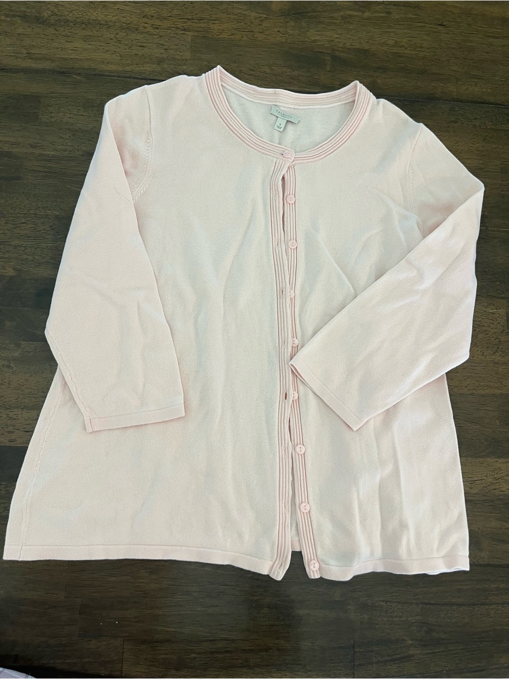 Talbots Light Pink Button-Front Cardigan Sz X 100% Cotton 3/4 Sleeves Classic